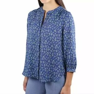 Jachs Girlfriend Floral 3/4 Sleeve Blouse Womens  XXL Blue Cottagecore Peasant